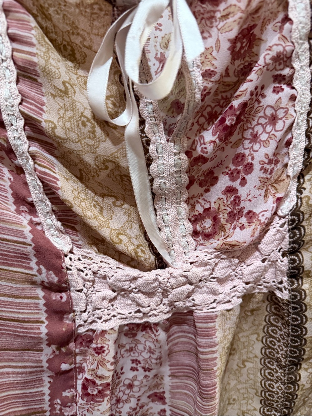 Joe Boxer Pink & Beige Patchwork Tie-Front Boho Blouse - Picture 2 of 5